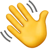 Hand waving with fingers spread, showing a friendly greeting or farewell gesture.